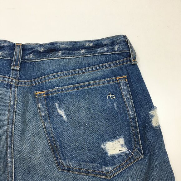 RAG & BONE Obispo Rebel 5 Pocket Logo Hardware Distressed Cuff Hem Denim Shorts - Picture 11 of 12